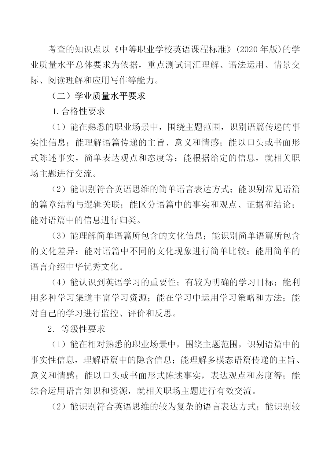 福建中職學考英語大綱