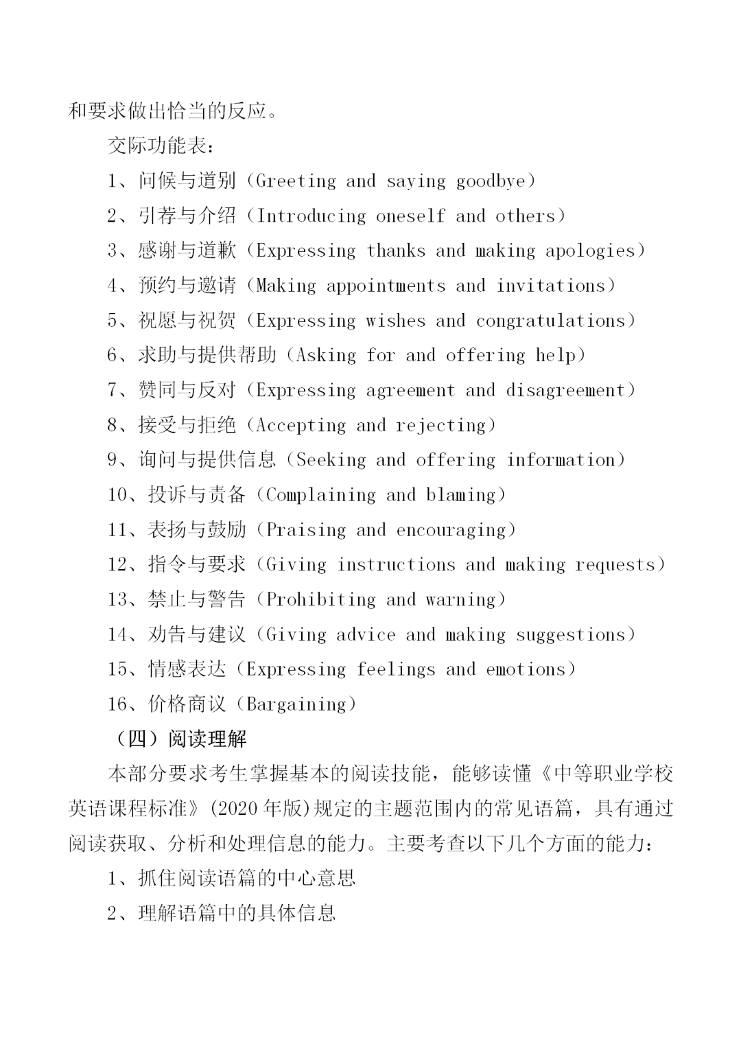 福建中職學考英語大綱