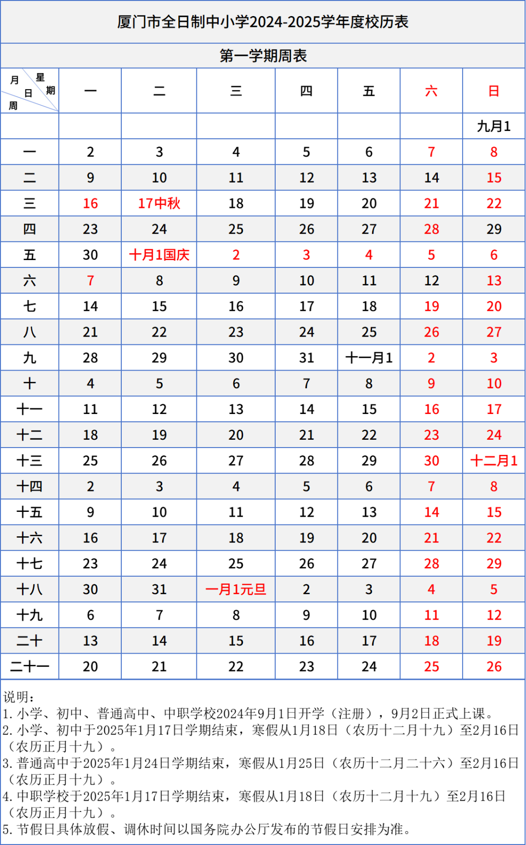 寒暑假校歷出爐!2024~2025廈門學校校歷表(含中職、中小學、幼兒園)